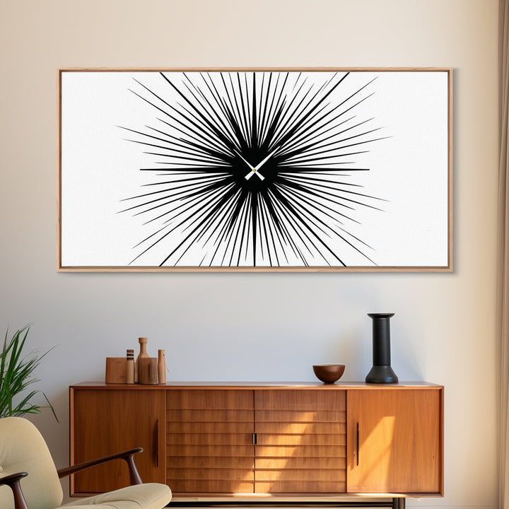 Black White Exploding Starburst Wall Art, Modern Abstract Art, Minimalist Geometric Poster, Op Art Print, Office Wall Decor