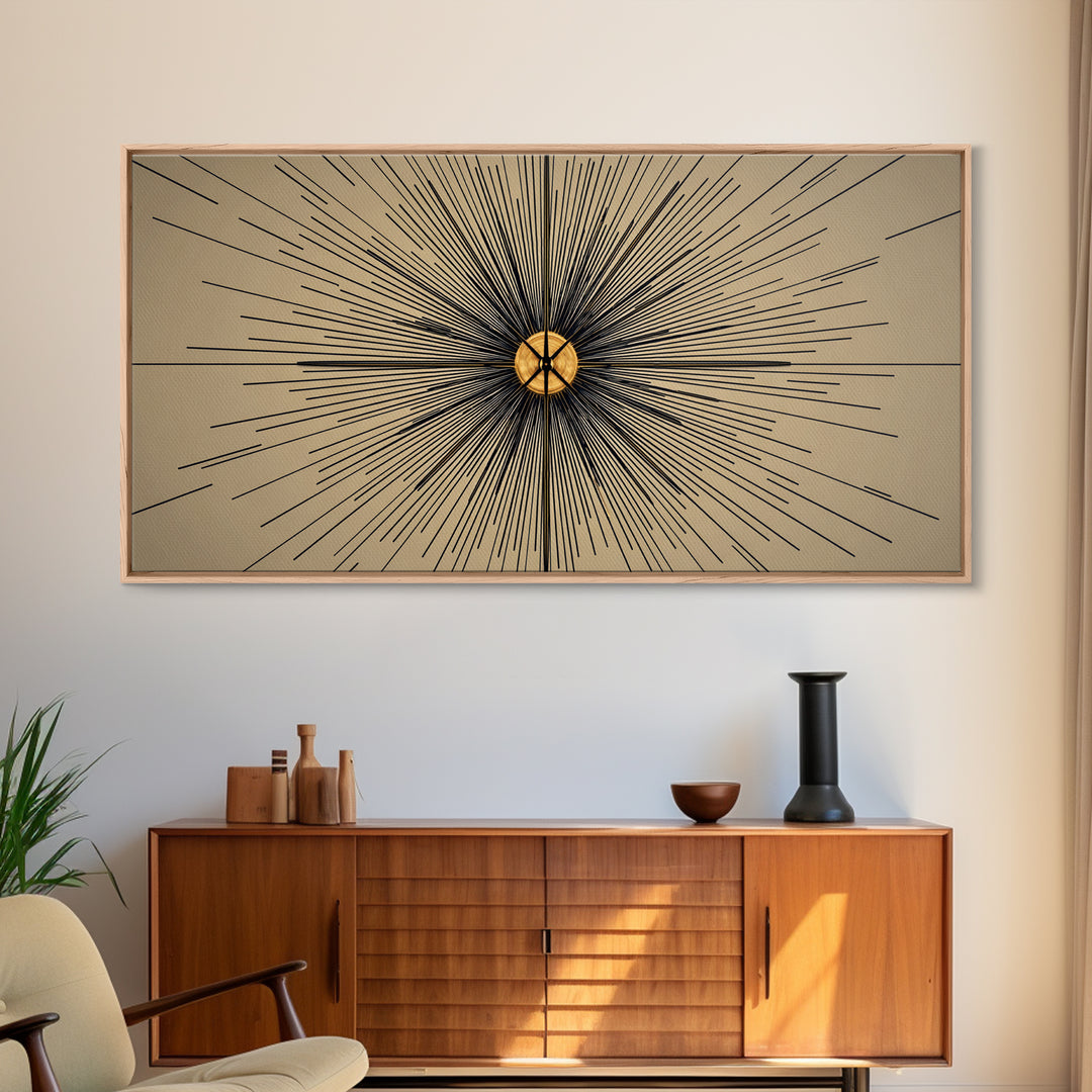 Tan Black Radial Starburst Wall Art, Mid Century Modern Decor, Atomic Geometric Poster, Minimalist Abstract Office Print
