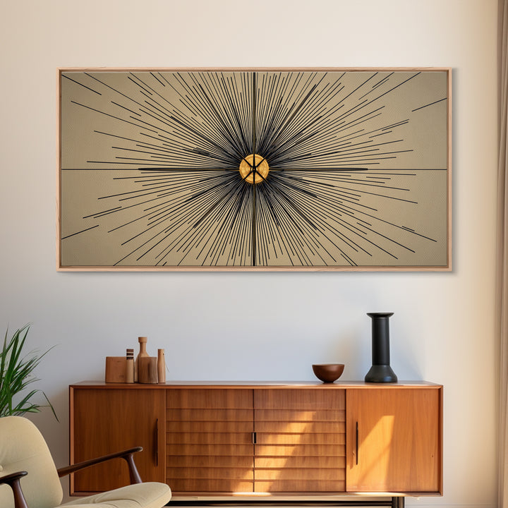 Tan Black Radial Starburst Wall Art, Mid Century Modern Decor, Atomic Geometric Poster, Minimalist Abstract Office Print