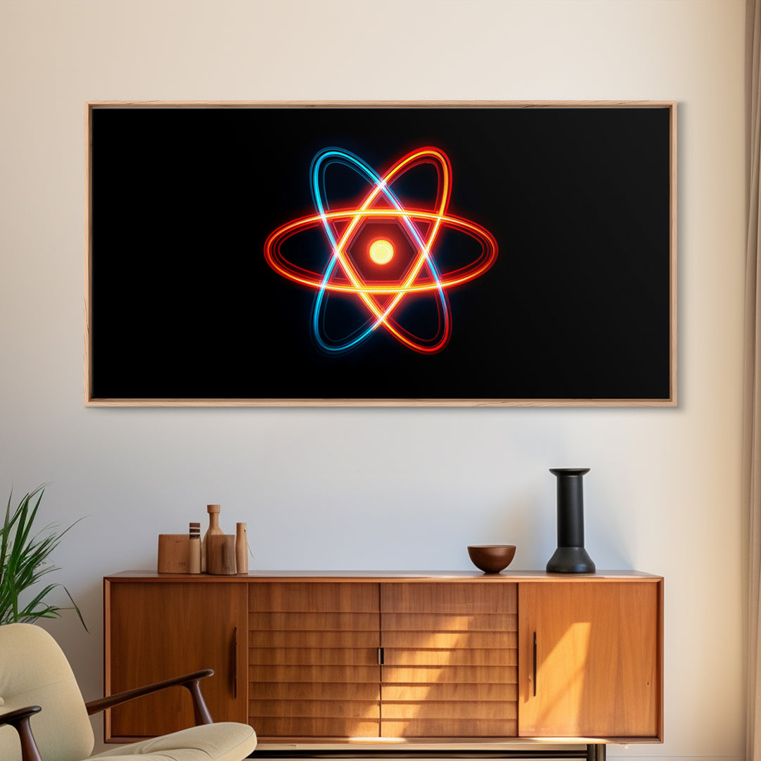 Neon Atomic Symbol Wall Art, Mid Century Modern Decor, Retro Sci Fi Poster, Colorful Space Age Abstract Office Digital Print