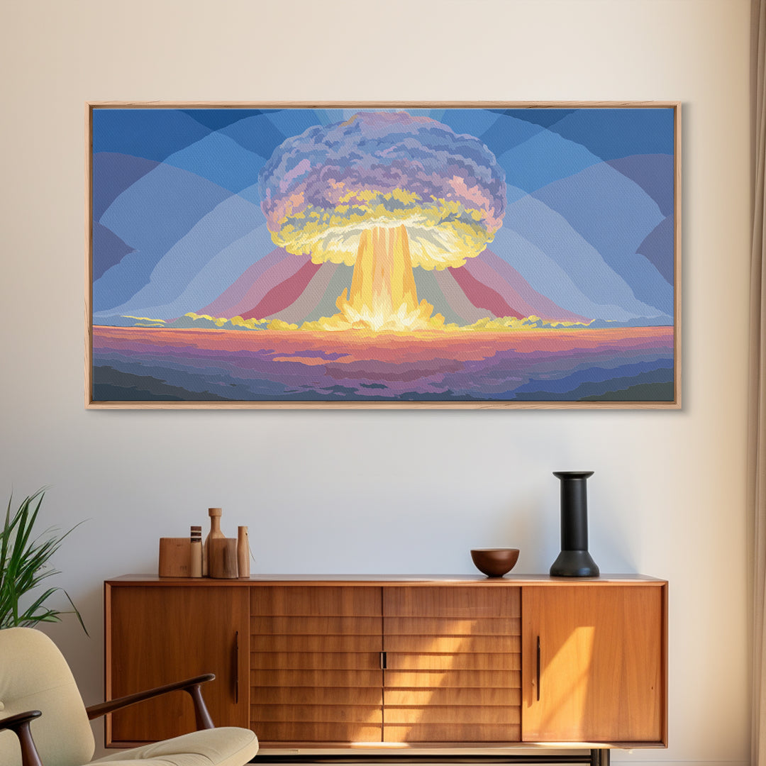 Nuclear Mushroom Cloud Wall Art, Retro Apocalypse Landscape, Modern Digital Art Print, Sci Fi Poster, Statement Decor Gift