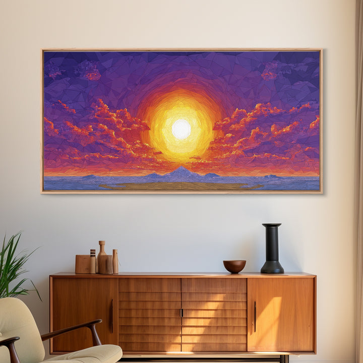 Purple Mountain Sunset Canvas Print, Geometric Wall Art, Mid Century Modern Landscape Poster, Warm Colorful Home Decor Gift