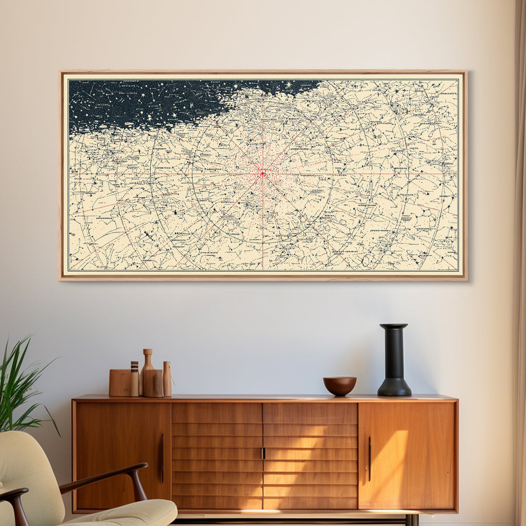Cream Celestial Star Chart Wall Art, Minimal Astronomy Map, Peach Horizon Poster, Neutral Space Print, Modern Home Decor