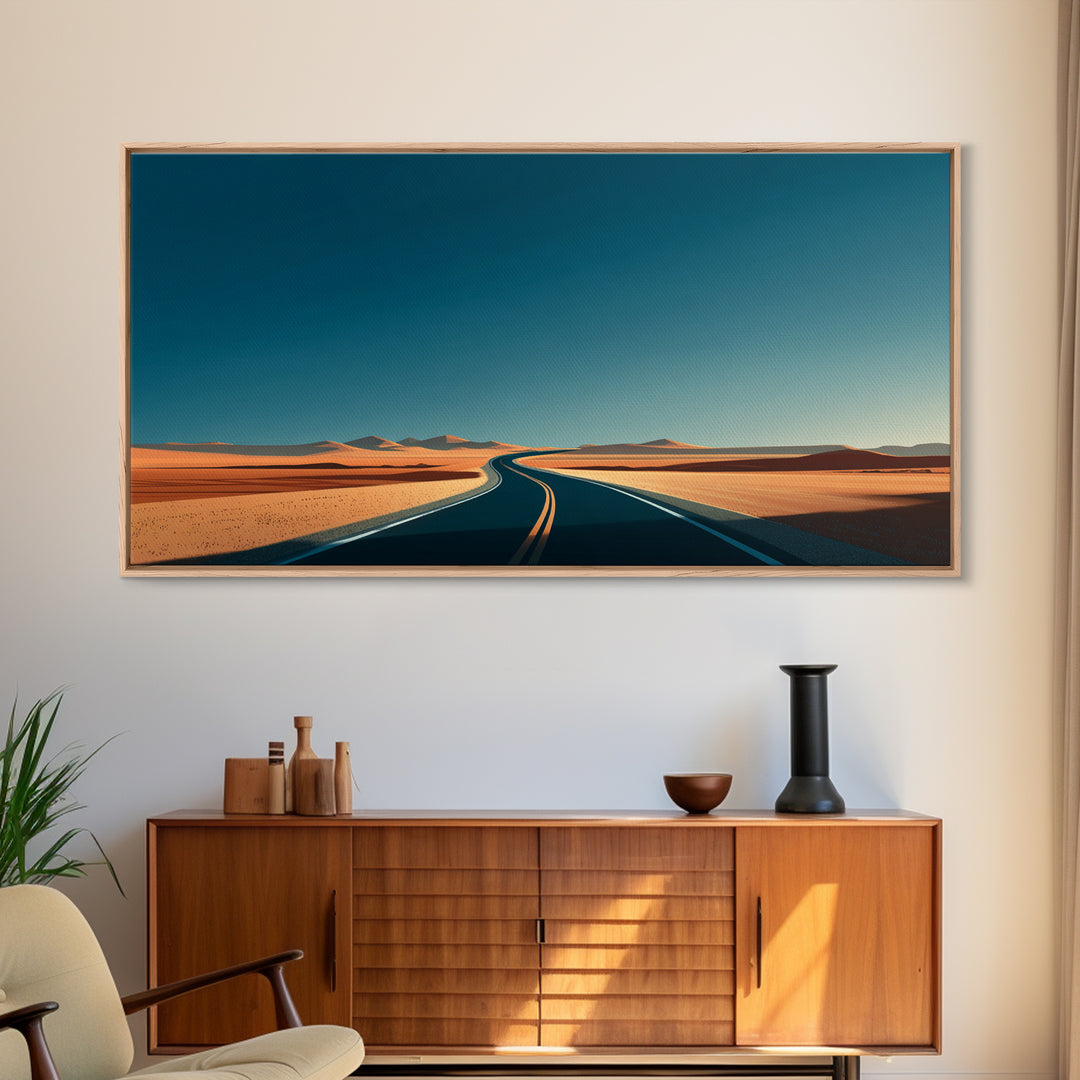 Minimal Desert Highway Canvas Print, Midcentury Modern Wall Art, Retro Travel Poster, Neutral Southwestern Office Decor For Home