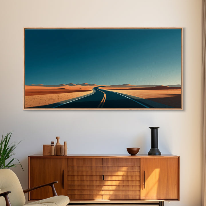 Minimal Desert Highway Canvas Print, Midcentury Modern Wall Art, Retro Travel Poster, Neutral Southwestern Office Decor For Home