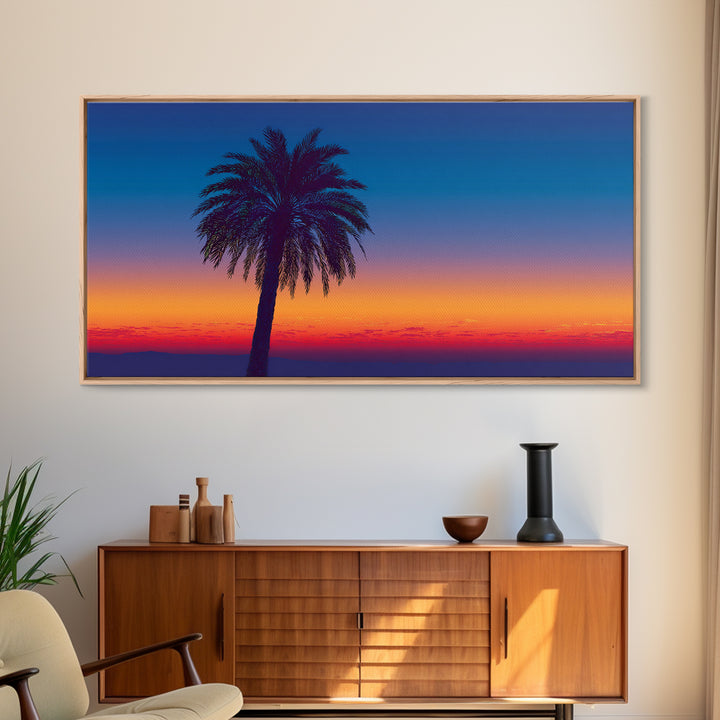 Silhouetted Palm Sunset Wall Art, Retro Tropical Landscape Print, Midcentury Modern Decor, Palm Springs Poster, Coastal Home Decor
