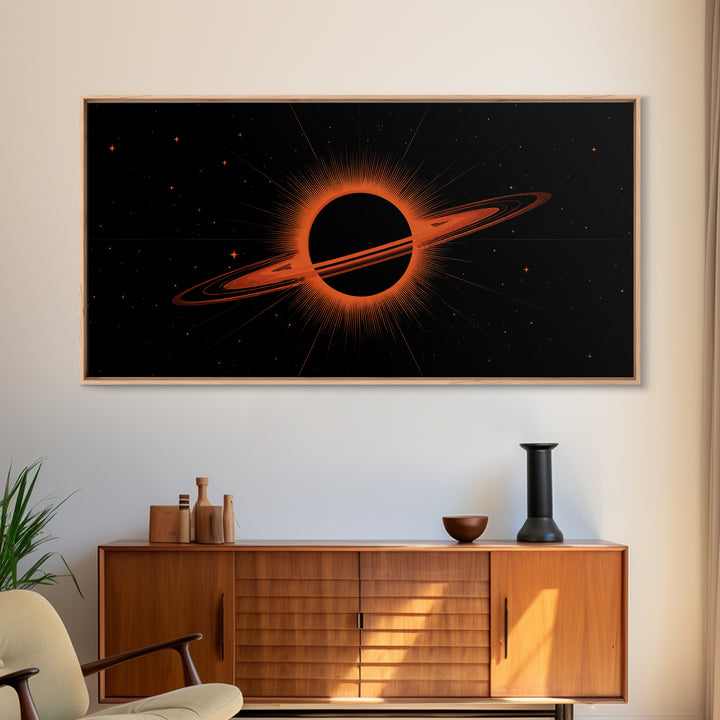 Orange Black Hole Eclipse Wall Art, Cosmic Retro Sci Fi Print, Midcentury Modern Space Poster, Atomic Starfield Home Decor