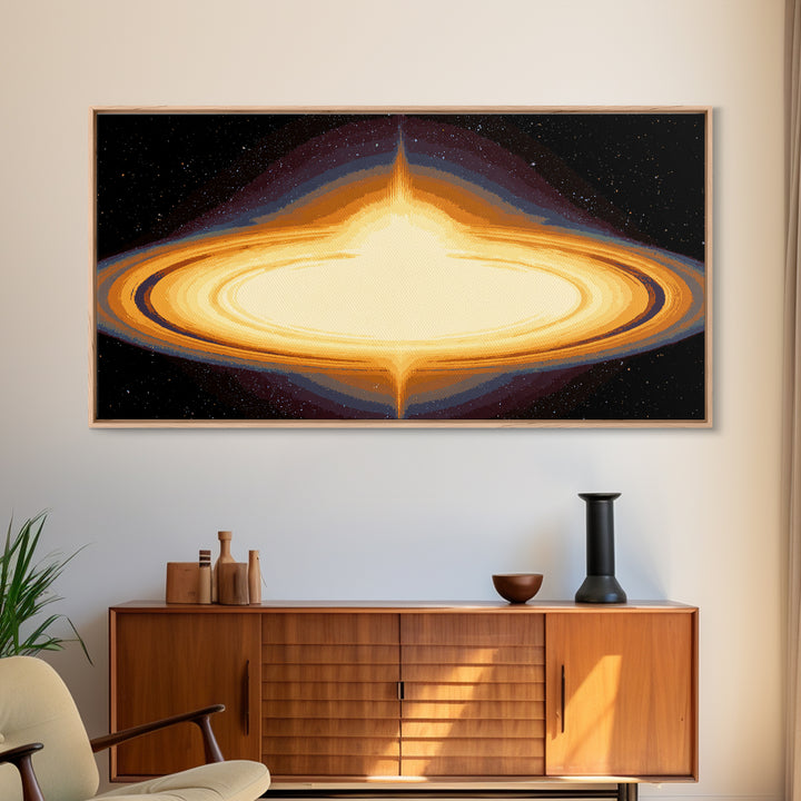 Luminous Accretion Disk Canvas Print, Black Hole Space Art, Cosmic Retro Poster, Modern Abstract Wall Art, Sci Fi Decor Gift