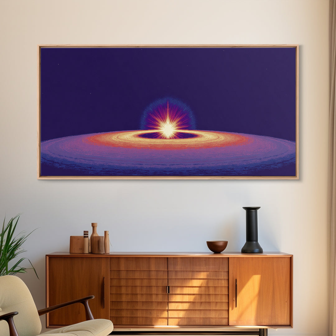 Purple Black Hole Horizon Wall Art, Cosmic Space Abstract Print, Retro Sci Fi Poster, Modern Digital Art, Galaxy Decor Print