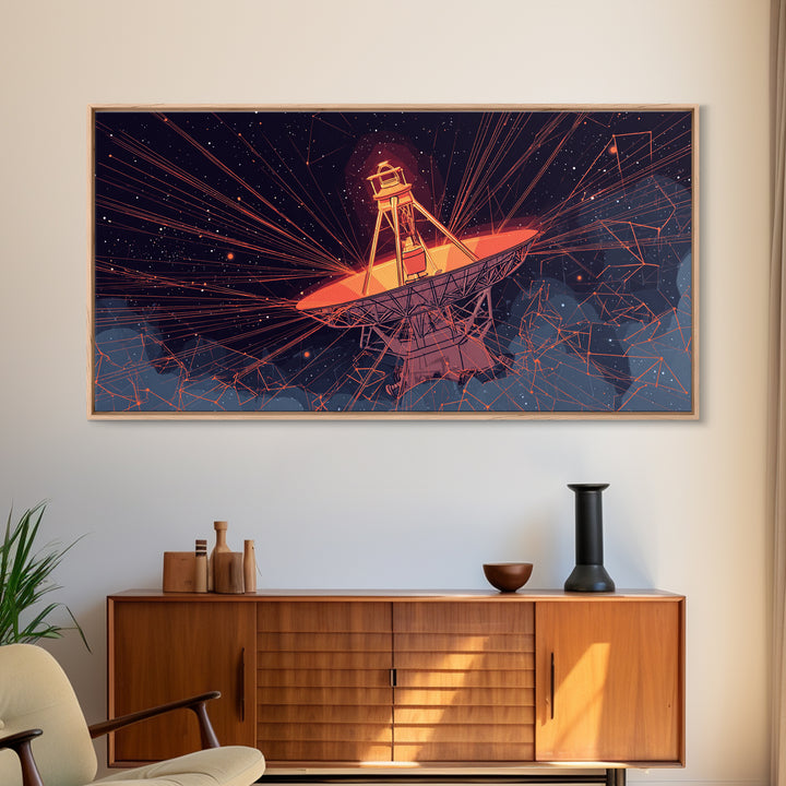 Orange Radio Telescope Under Stars Wall Art, Midcentury Modern Sci Fi Poster, Retro Space Abstract Print, Modern Wall Decor Gift