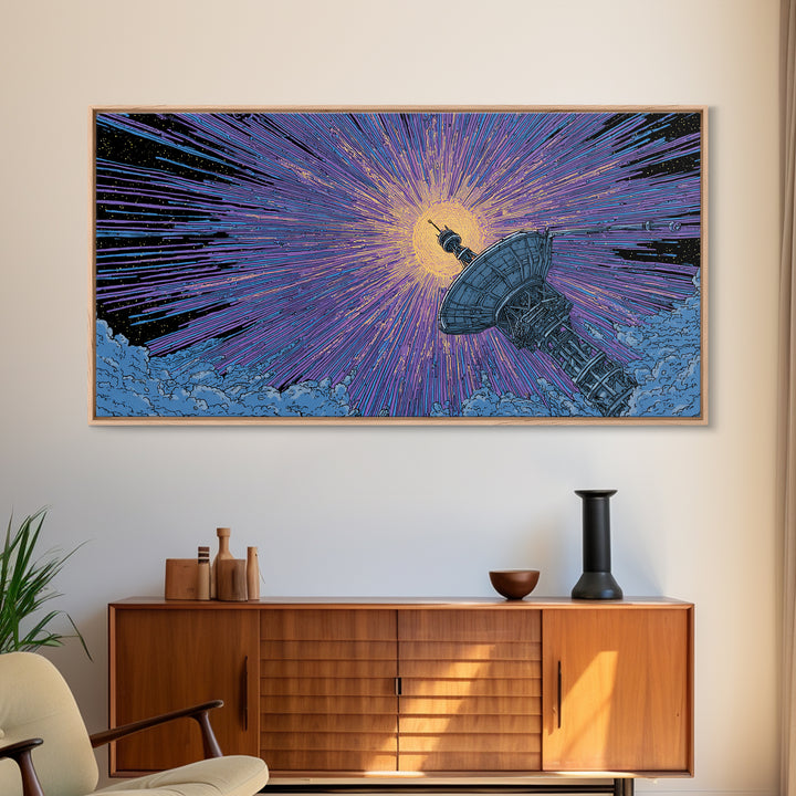 Radio Telescope Eclipse Sunburst Wall Art, Midcentury Modern Space Abstract Print, Retro Sci Fi Poster, Modern Office Decor