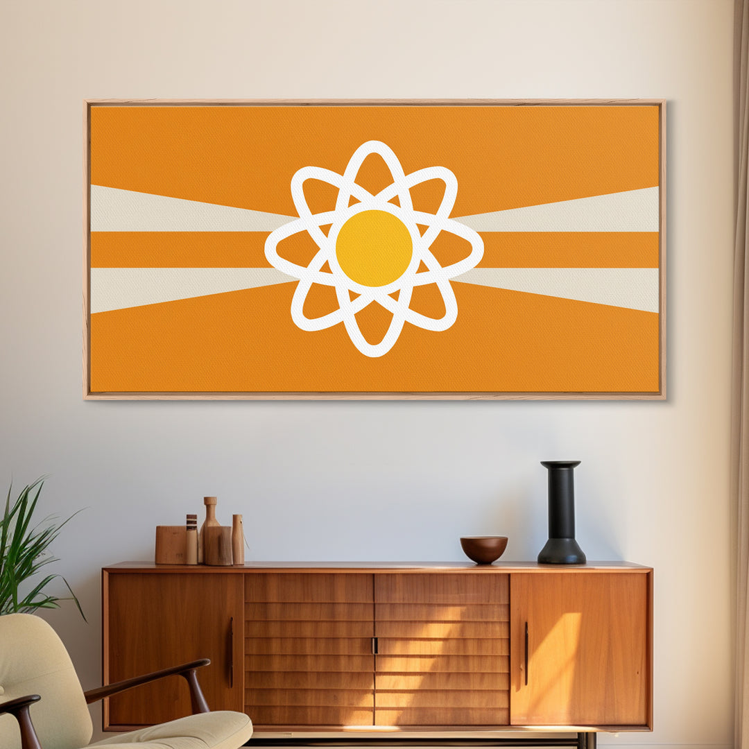 Orange Atomic Sunburst Wall Art, Mid Century Modern Atom Poster, Retro Science Decor, MCM Wall Decor, Modern Art Print Gift