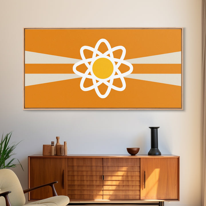 Orange Atomic Sunburst Wall Art, Mid Century Modern Atom Poster, Retro Science Decor, MCM Wall Decor, Modern Art Print Gift