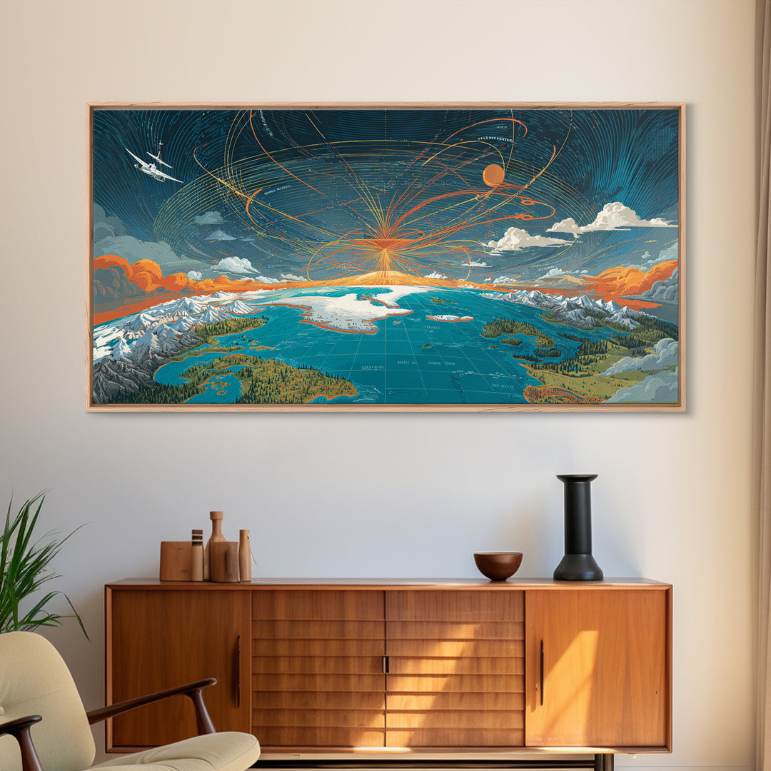 Cosmic Mountain Lake Sunset Wall Art, Panoramic Modern Landscape Print, Scenic Cabin Decor, Blue Orange Living Room Art Print