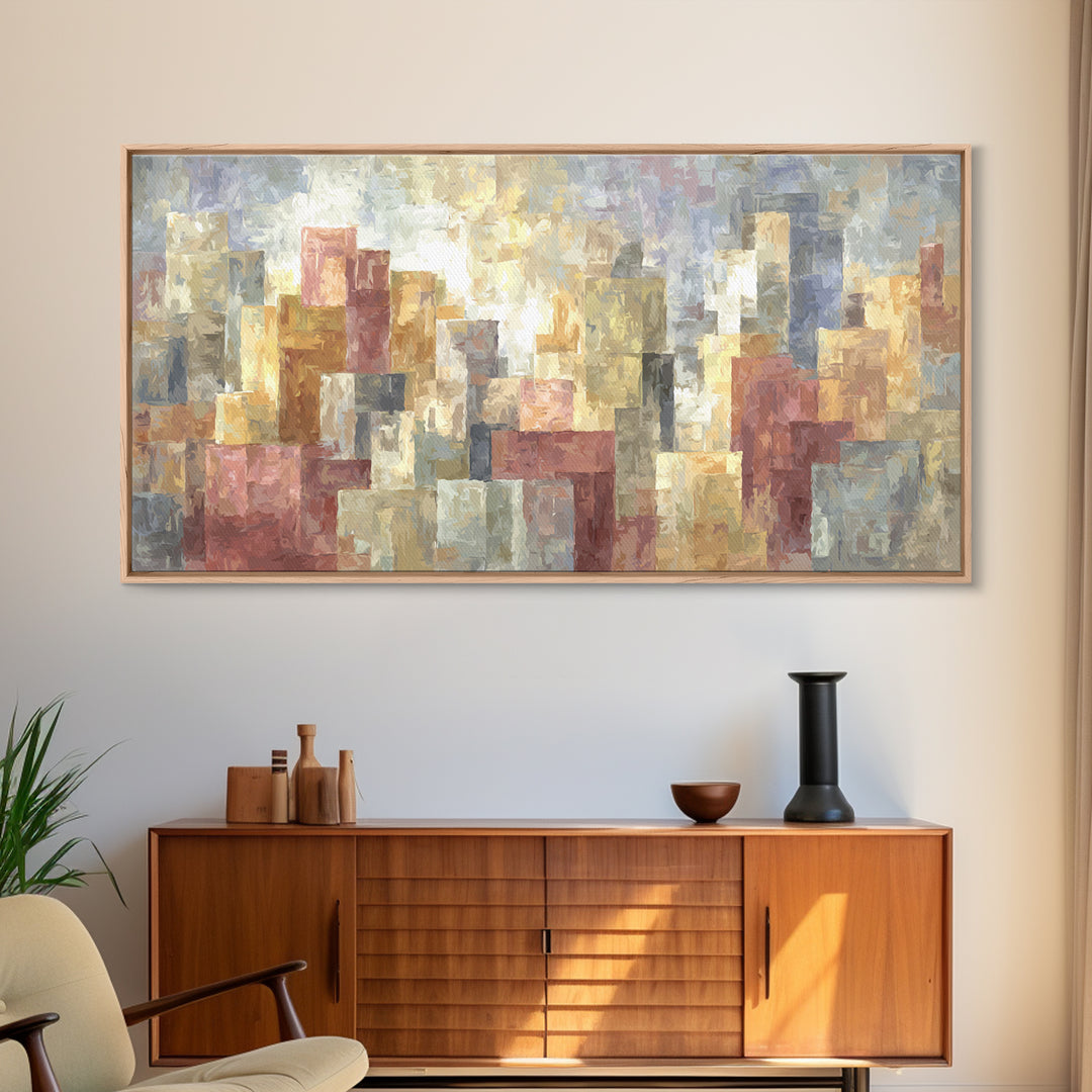 Soft Pastel Abstract City Wall Art, Modern Geometric Skyline Print, Urban Living Room Home Decor, Neutral Gallery Art Print