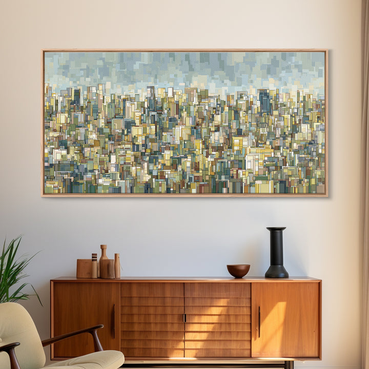 Dense City Skyline Wall Art, Modern Architectural Print, Abstract Urban Landscape Decor, Blue Beige Living Room Art Print