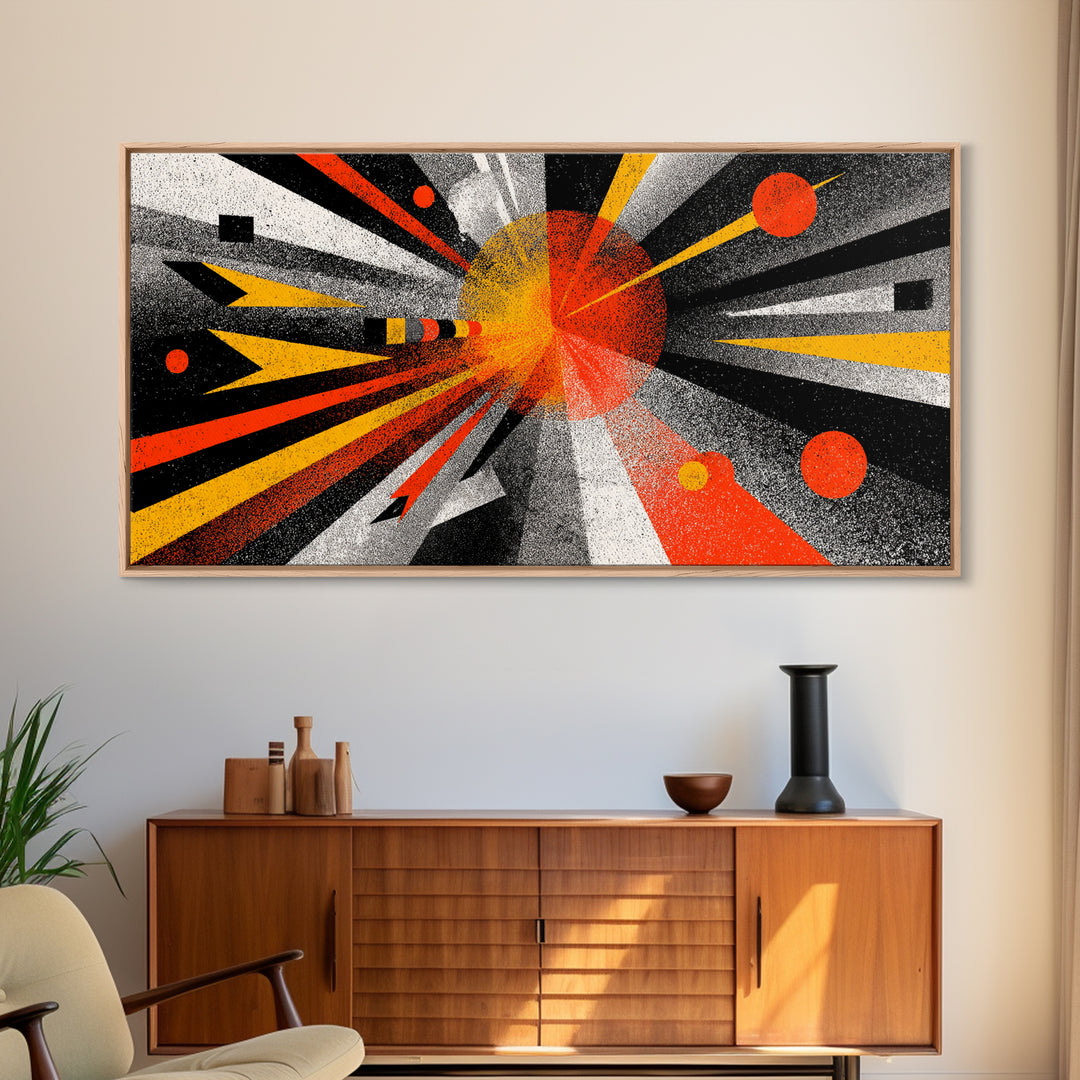 Abstract Planet Blast Wall Art, Orange Black Geometric Space Poster, Midcentury Modern Decor, Atomic Retro Sci Fi Art Print