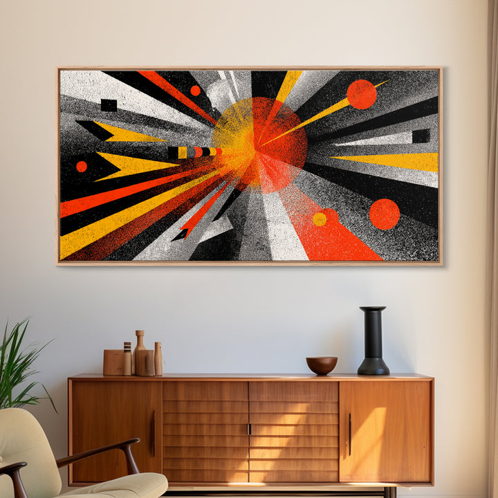 Abstract Planet Blast Wall Art, Orange Black Geometric Space Poster, Midcentury Modern Decor, Atomic Retro Sci Fi Art Print