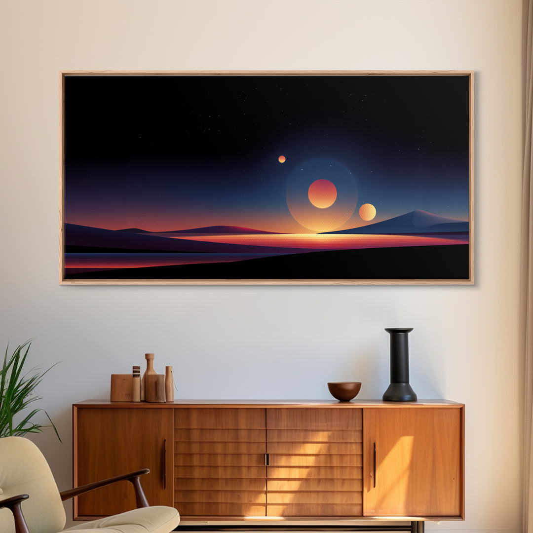 Minimal Planet Desert Sunset Wall Art, Midcentury Modern Art Print, Retro Travel Poster, Scenic Landscape Home Office Decor