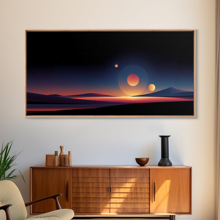 Minimal Planet Desert Sunset Wall Art, Midcentury Modern Art Print, Retro Travel Poster, Scenic Landscape Home Office Decor