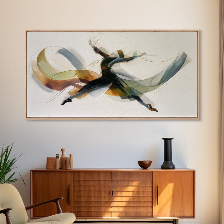 Leaping Abstract Dancer In Soft Ribbon Forms Canvas Print, Modern Contemporary Wall Art, Minimalist Artwork, Bedroom Decor