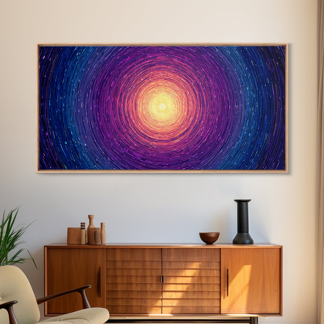Radiant Magenta Blue Spiral Sun Wall Art, Cosmic Abstract Canvas, Modern Wall Decor, Vibrant Space Print For Living Room