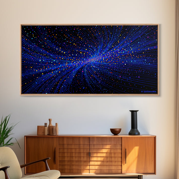Blue Starfield Particle Stream Wall Art, Cosmic Abstract Digital Print, Modern Sci Fi Poster, Vibrant Space Decor For Home Office