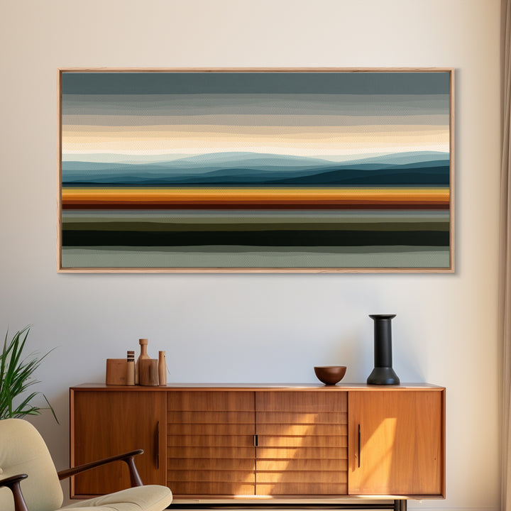 Muted Horizon Landscape With Layered Hills Wall Art, Midcentury Modern Abstract Print, Earth Tone Living Room Decor, Office Decor