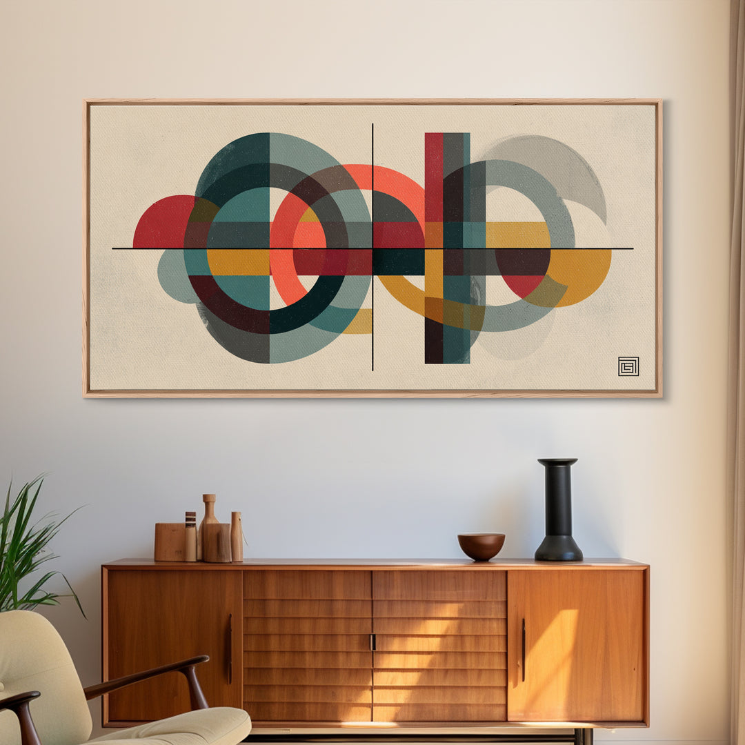 Overlapping Circles And Rectangles Wall Art, Midcentury Modern Geometric Art Print, Atomic Bauhaus Living Room Decor, Mid Century Decor