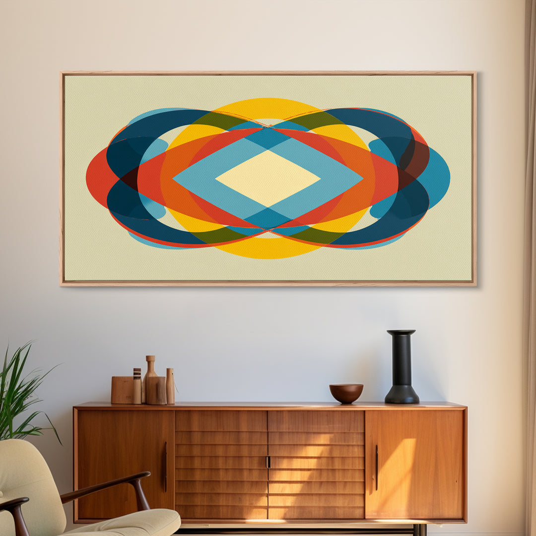 Colorful Overlapping Ellipse Abstract Wall Art, Midcentury Modern Geometric Print, Retro MCM Decor, Bold Living Room Art