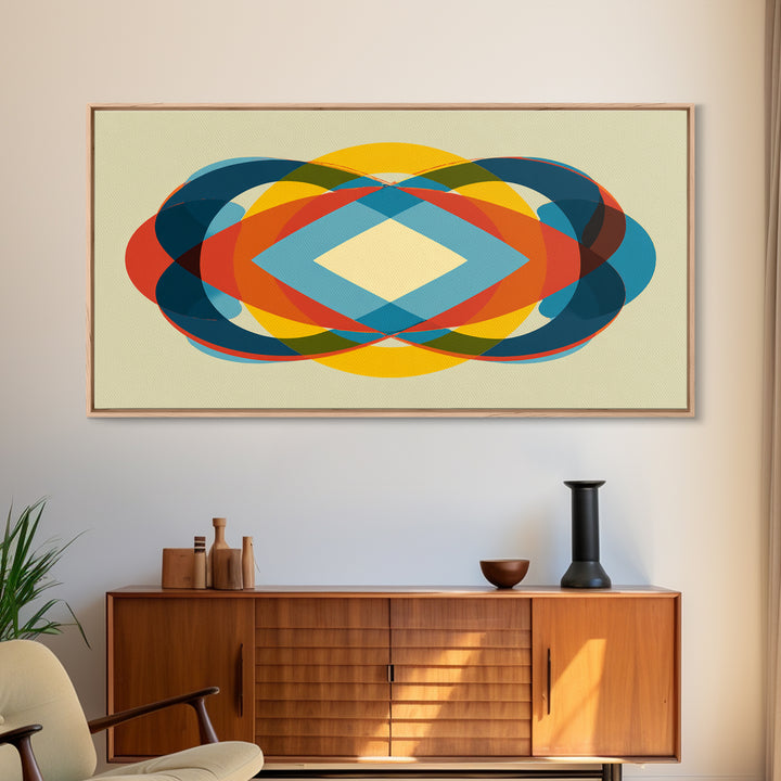 Colorful Overlapping Ellipse Abstract Wall Art, Midcentury Modern Geometric Print, Retro MCM Decor, Bold Living Room Art