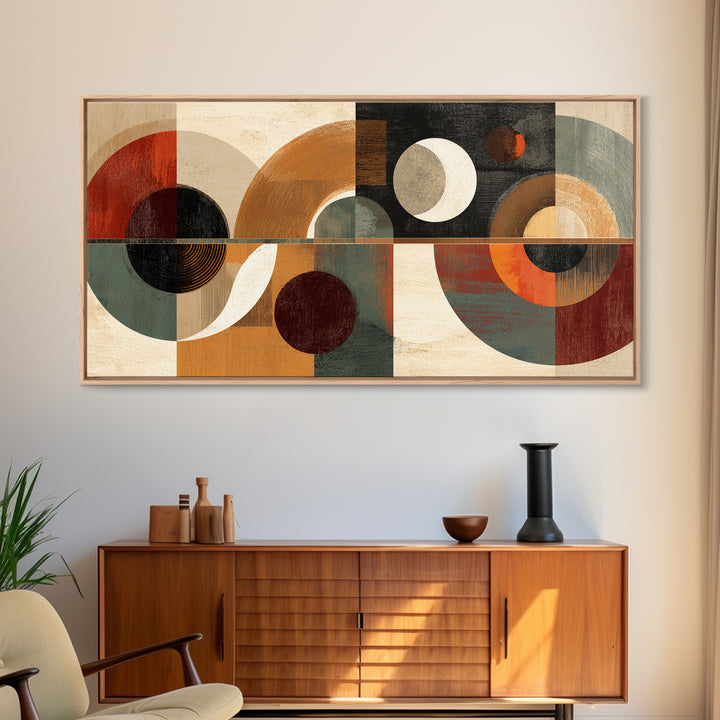 Earth Tone Geometric Circles Wall Art, Midcentury Modern Abstract Print, Retro MCM Decor, Bauhaus Living Room Artwork Print