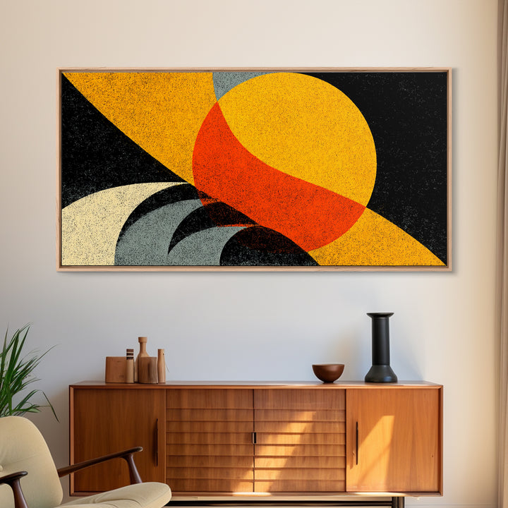 Orange Yellow Cosmic Sphere Canvas Print, Midcentury Modern Wall Art, Retro Geometric Abstract Poster, Bold Atomic Decor
