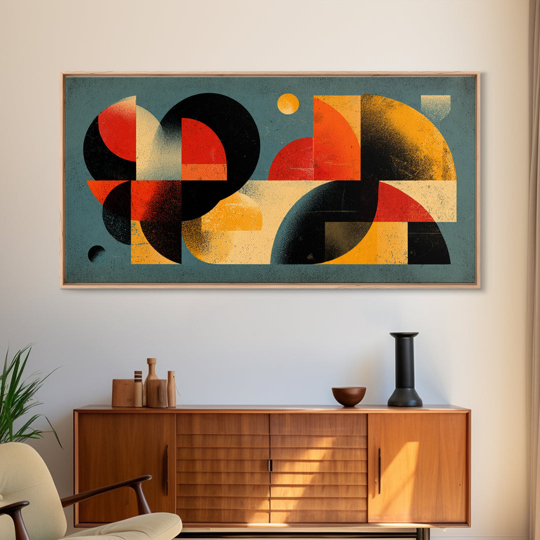 Bold Teal Orange Geometric Abstract Wall Art, Mid Century Modern Decor, MCM Artwork, Retro Bauhaus Print For Living Room