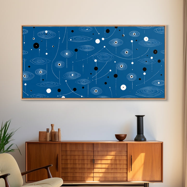 Blue Atomic Space Pattern Wall Art, Midcentury Modern Abstract Art, Retro Sci Fi Poster, Cosmic Modern Home Decor, MCM Wall Decor