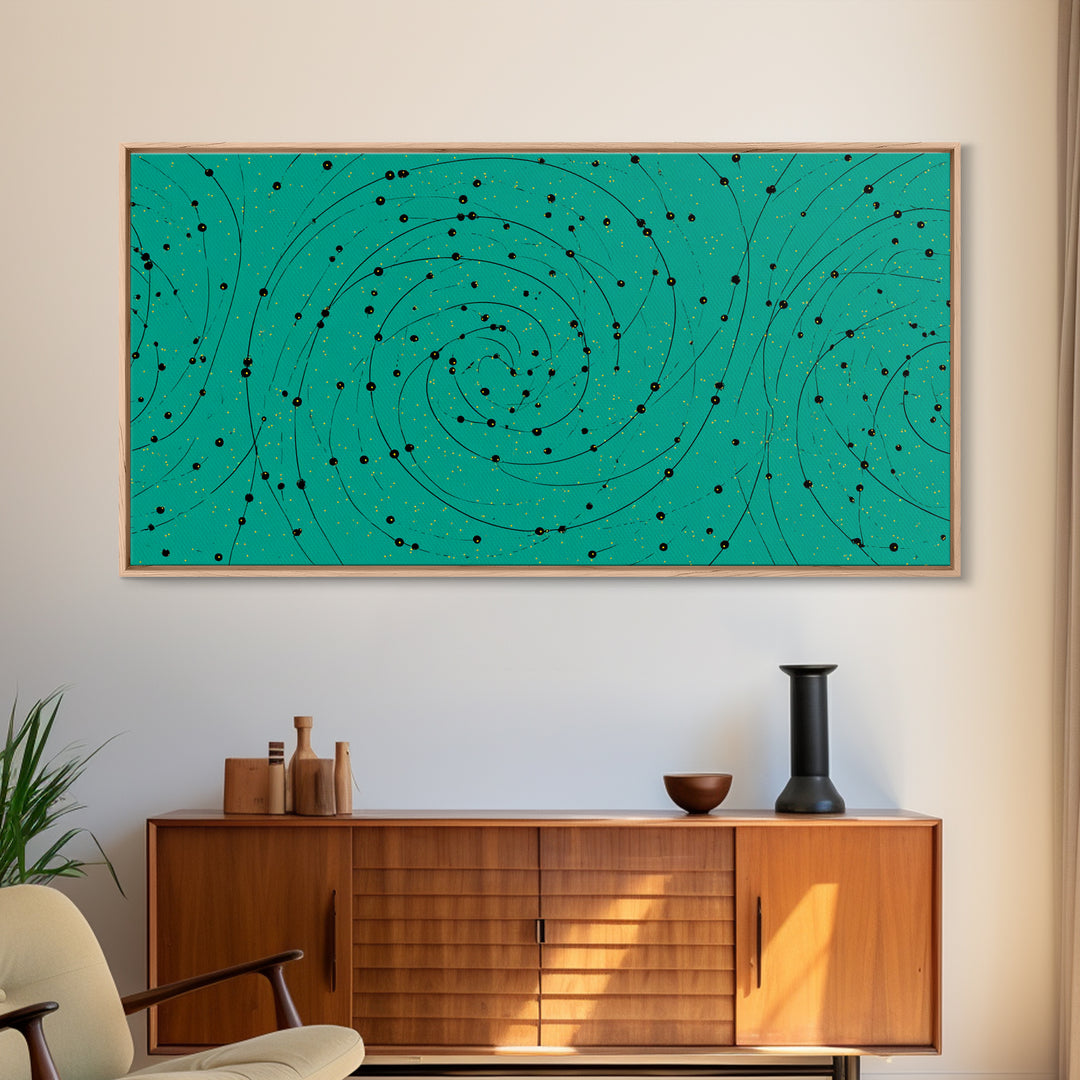Teal Spiral Galaxy Abstract Canvas Print, Midcentury Modern Wall Art, Cosmic Retro Poster, Space Abstract Art Decor For Office