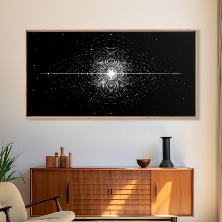Black White Central Star Field Wall Art, Midcentury Modern Abstract Art, Cosmic Space Poster, Minimalist Home Decor, MCM Print