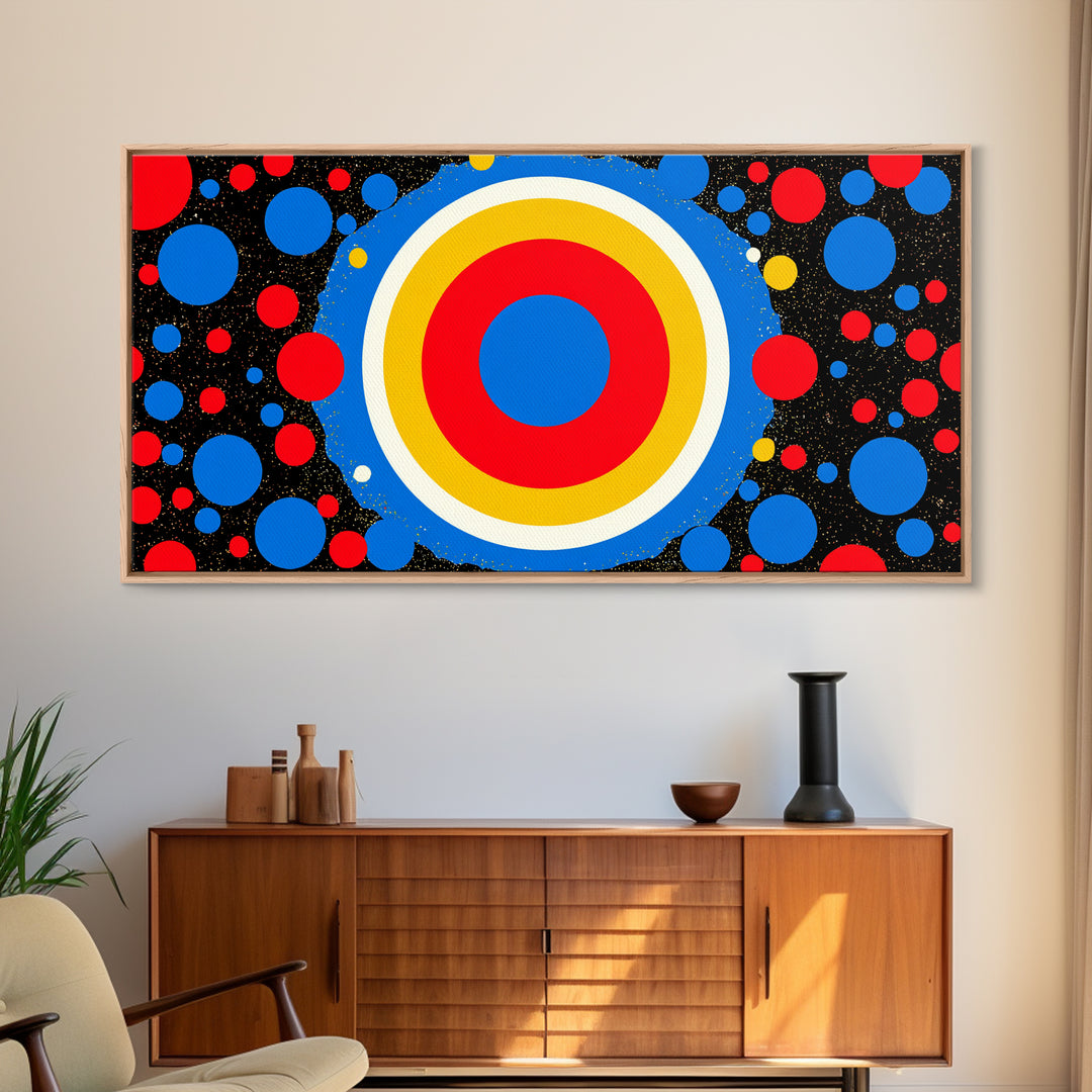 Concentric Target Canvas Print, Red Blue Yellow Circle Poster, Midcentury Modern Wall Decor, Pop Art Geometric MCM Print