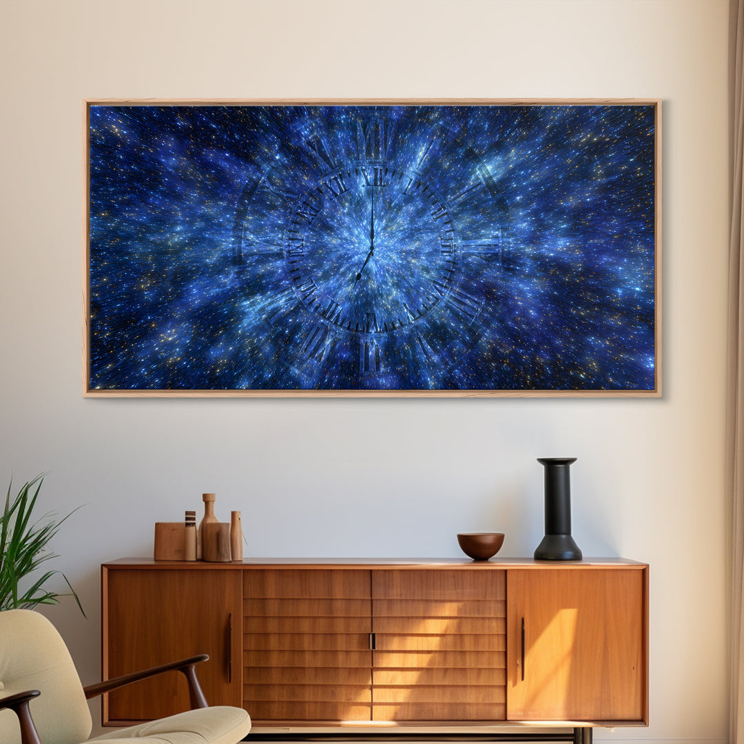 Blue Starfield Time Portal Wall Art, Modern Abstract Art, Space Poster, Digital Art Print, Galaxy Clock Decor, Home Office Art