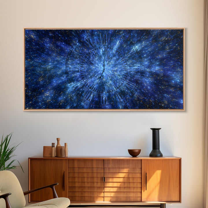 Blue Starfield Time Portal Wall Art, Modern Abstract Art, Space Poster, Digital Art Print, Galaxy Clock Decor, Home Office Art