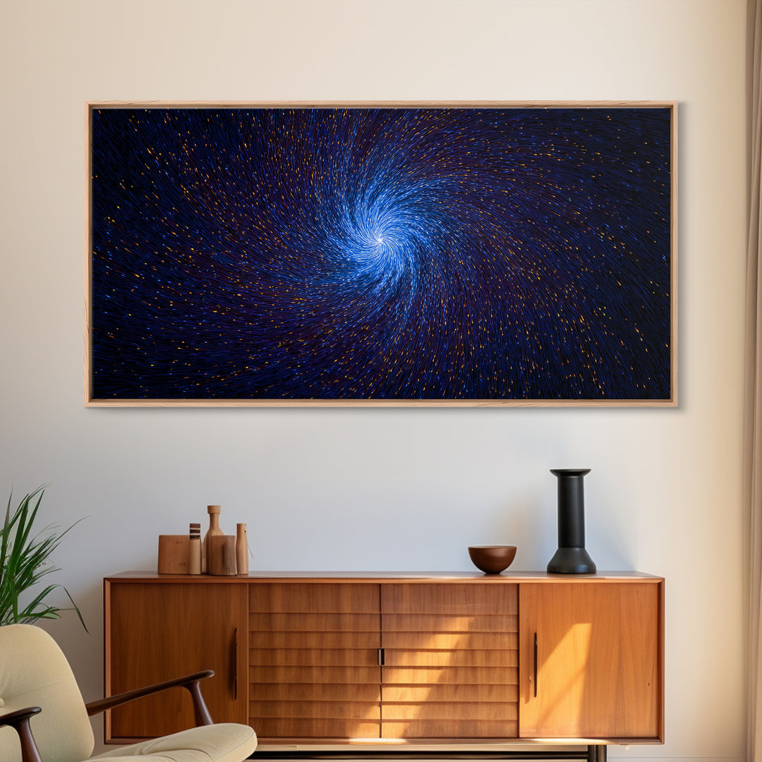 Blue Spiral Vortex Wall Art, Particle Galaxy Abstract, Modern Art Print, Cosmic Space Poster, Large Sci Fi Home Office Decor