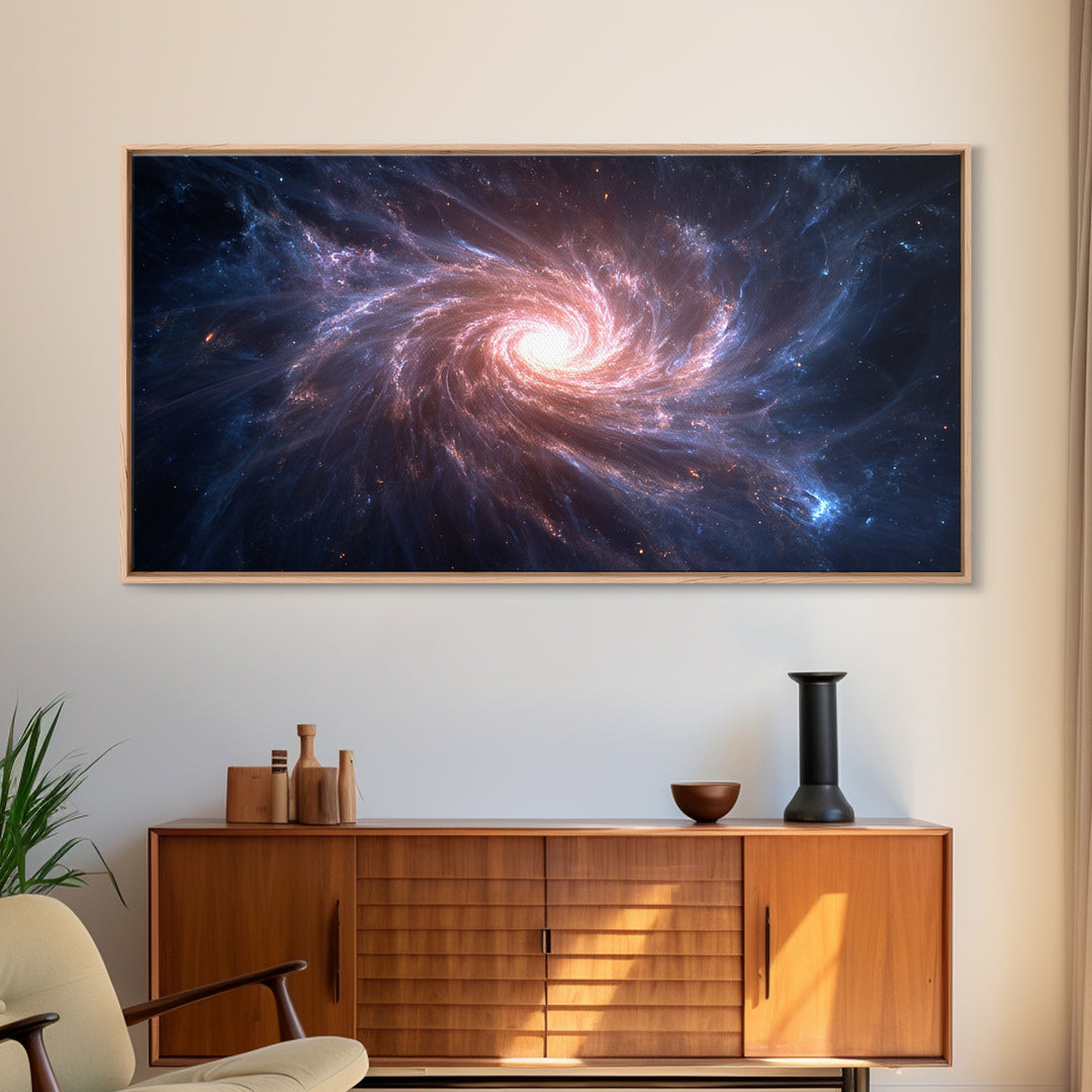 Pink Blue Spiral Galaxy Canvas Print, Cosmic Nebula Wall Art, Modern Abstract Space Poster, Bedroom Decor, Starry Gift Idea