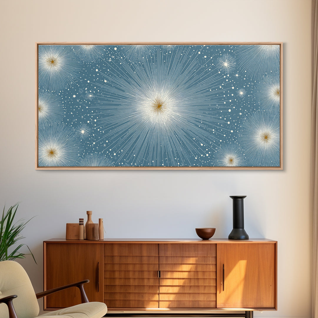 Pale Blue Star Mandala Wall Art, Symmetric Celestial Burst, Modern Abstract Art Print, Snowflake Poster, Calm Bedroom Decor