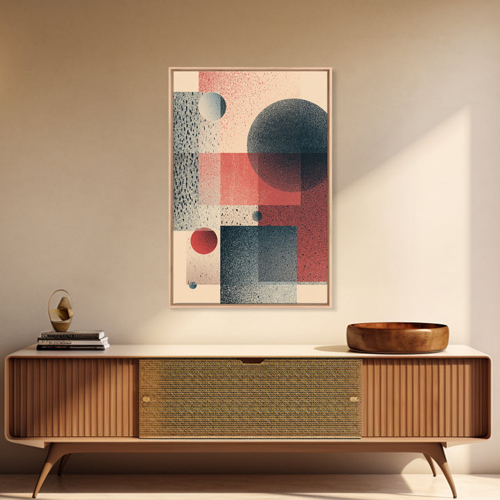 Textured Geometric Circles And Squares Canvas Print, Midcentury Modern Wall Art, Retro Abstract Poster, Bauhaus Home Decor