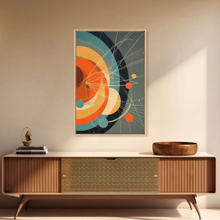 Retro Atomic Orbit Circles In Orange And Teal Wall Art, Midcentury Modern Decor, Geometric Poster, Bold MCM Artwork Print