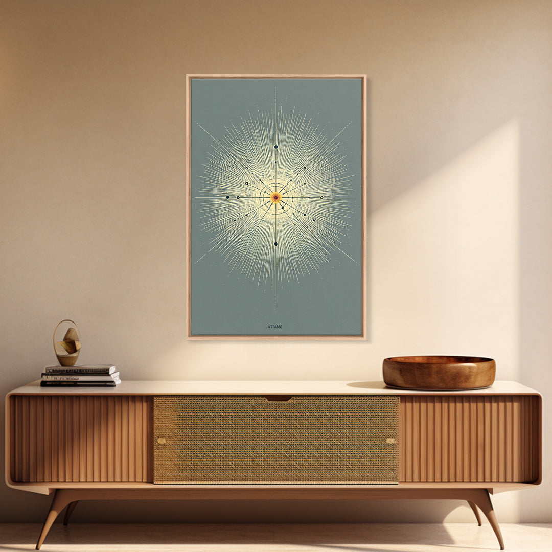 Atomic Starburst Diagram Wall Art, Midcentury Modern Abstract Sun Poster, Sage Green Geometric MCM Decor, Minimalist Print