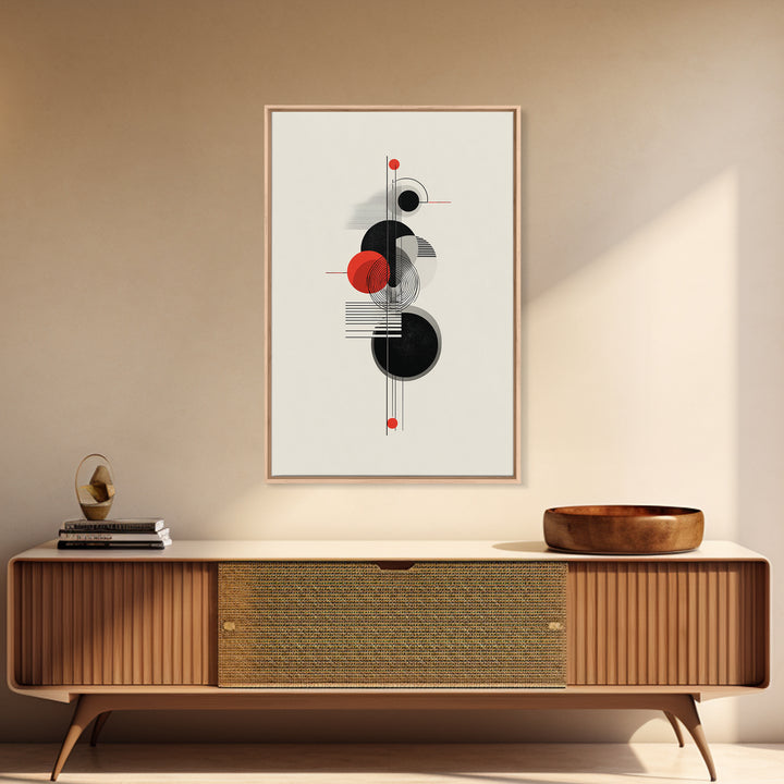 Red Black Bauhaus Circles Wall Art, Midcentury Modern Geometric Poster, Abstract MCM Decor, Minimalist Shape Art Print Gift