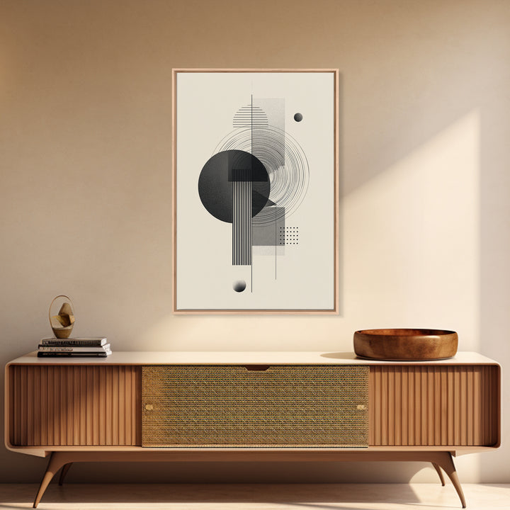 Black Gray Geometric Circle Wall Art, Modern Abstract Line Poster, Midcentury MCM Decor, Minimalist Bauhaus Art Print Gift