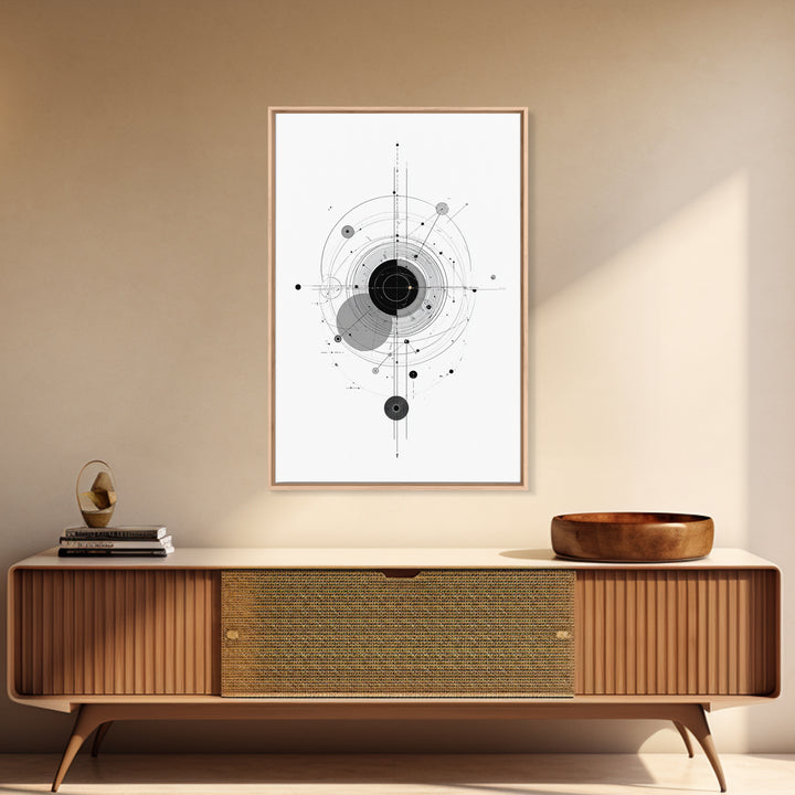 Minimal Orbital Diagram Wall Art, Modern Abstract Science Poster, Midcentury Geometric Line Decor, Black White MCM Print