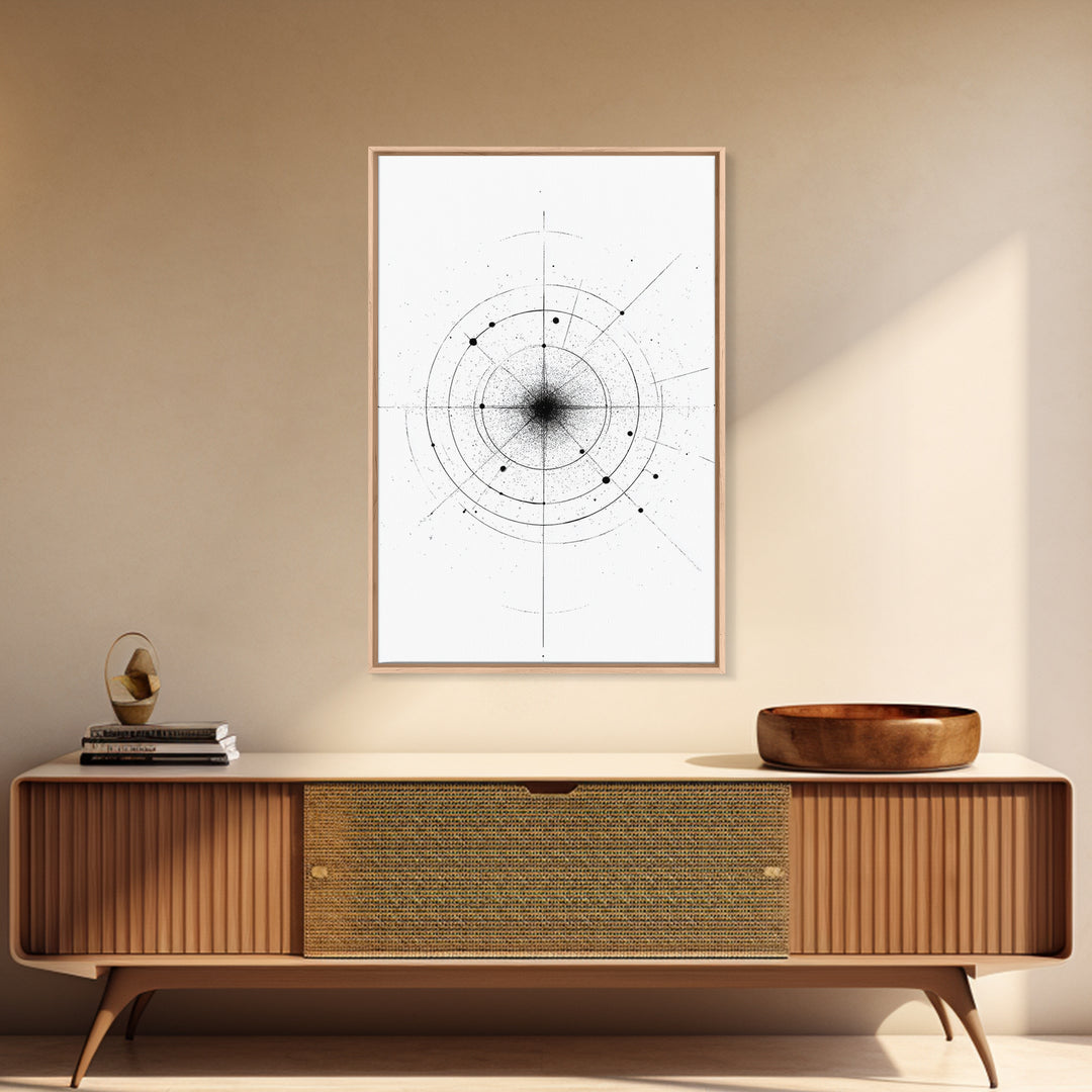 Minimal Celestial Orbit Diagram Wall Art, Black And White Abstract Geometry, Modern Art Print, Mid Century Office Decor Poster